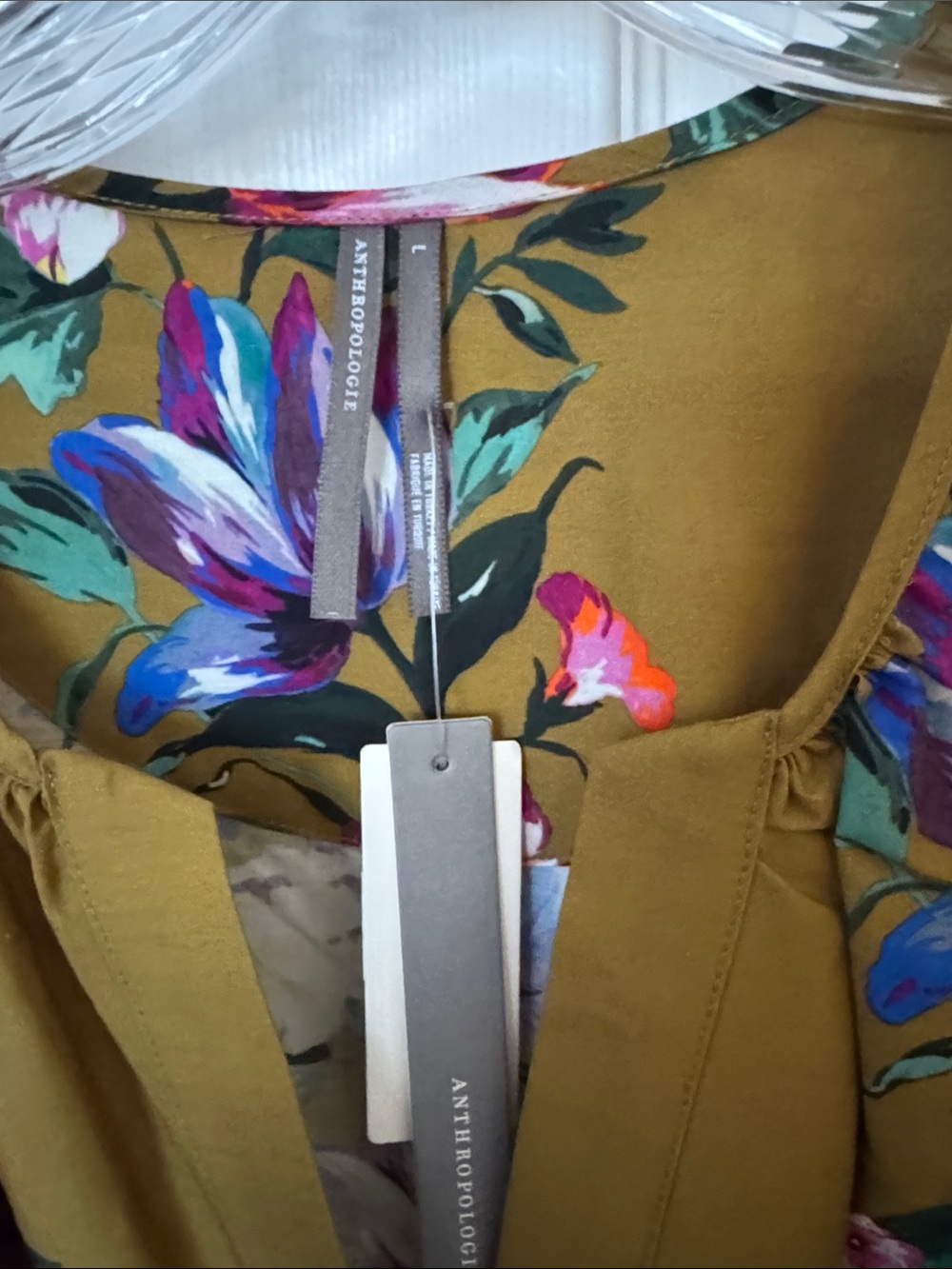 Anthropologie Olive Green Floral Ruffled Hem Dress - Picture 2 of 6